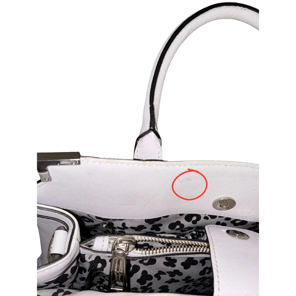 READ Rebecca Minkoff MAB Tote White Saffiano Leather Satchel Crossbody Bag